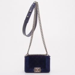 CHANEL, Bags, Chanel Mini Small Blue Velvet Boy Bag