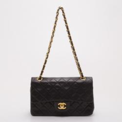 Pre Owned Chanel Vintage Black Lambskin Medium Flap Bag 