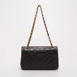 Pre Owned Chanel Vintage Black Lambskin Medium Flap Bag 