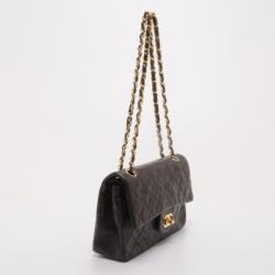 Pre Owned Chanel Vintage Black Lambskin Medium Flap Bag 