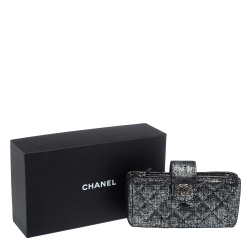 Pre Owned Chanel Silver/Black Shimmer Quilted Suede CC Phone Pouch 
