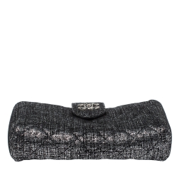 Pre Owned Chanel Silver/Black Shimmer Quilted Suede CC Phone Pouch 