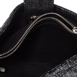 Pre Owned Chanel Silver/Black Shimmer Quilted Suede CC Phone Pouch 