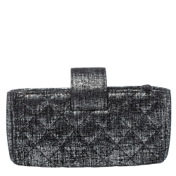 Pre Owned Chanel Silver/Black Shimmer Quilted Suede CC Phone Pouch 