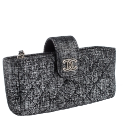 Pre Owned Chanel Silver/Black Shimmer Quilted Suede CC Phone Pouch 