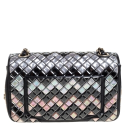 Pre Owned Chanel Black Leather New Mini Mosaic Embroidered Flap Bag
