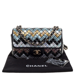 Pre Owned Chanel Black Leather New Mini Mosaic Embroidered Flap Bag