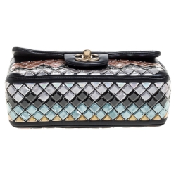 Pre Owned Chanel Black Leather New Mini Mosaic Embroidered Flap Bag