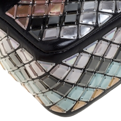 Pre Owned Chanel Black Leather New Mini Mosaic Embroidered Flap Bag