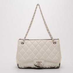 Chanel White Quilted Leather Blizzard Zip Top Maxi Flap Bag - Yoogi's Closet
