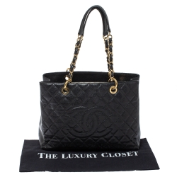 Pre Owned Chanel Black Quilted Caviar Leather Grand Shopping Tote