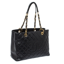 Pre Owned Chanel Black Quilted Caviar Leather Grand Shopping Tote