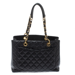 Pre Owned Chanel Black Quilted Caviar Leather Grand Shopping Tote