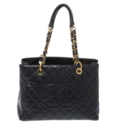 Pre Owned Chanel Black Quilted Caviar Leather Grand Shopping Tote