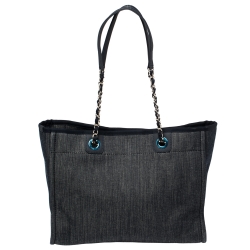 Pre Owned Chanel Navy Blue Denim Medium Deauville Shopper Tote