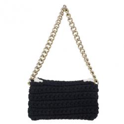 Pre Owned Chanel Black Fancy Crochet Black Flap Bag