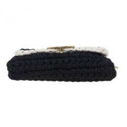 Pre Owned Chanel Black Fancy Crochet Black Flap Bag