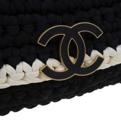 Pre Owned Chanel Black Fancy Crochet Black Flap Bag