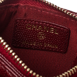 Pre Owned Chanel Maroon Quilted Caviar Leather Classic Zip Flap Card Holder 