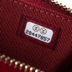 Pre Owned Chanel Maroon Quilted Caviar Leather Classic Zip Flap Card Holder 