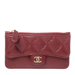 Chanel Maroon Quilted Caviar Leather Classic Zip Flap Card Holder Chanel