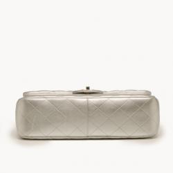Pre Owned Chanel Lambskin Silver Jumbo Flap Bag