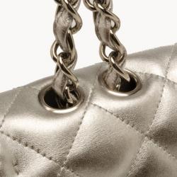 Pre Owned Chanel Lambskin Silver Jumbo Flap Bag