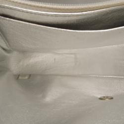 Pre Owned Chanel Lambskin Silver Jumbo Flap Bag