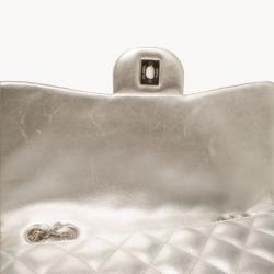 Pre Owned Chanel Lambskin Silver Jumbo Flap Bag