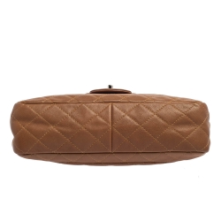 Pre Owned Chanel Tan Quilted Caviar Leather Jumbo Classic Single Flap Bag