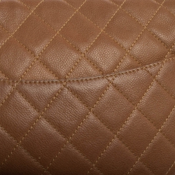 Pre Owned Chanel Tan Quilted Caviar Leather Jumbo Classic Single Flap Bag