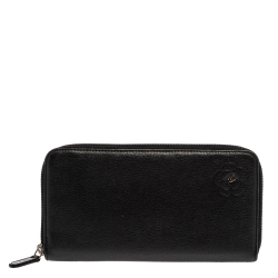 مملوكة مسبقًا Chanel Black Leather CC Camellia Embossed Zip Around Wallet