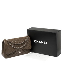 Pre Owned Chanel Coffee Brown Quilted Caviar Leather Jumbo Classic Double Flap Bag