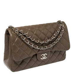 Pre Owned Chanel Coffee Brown Quilted Caviar Leather Jumbo Classic Double Flap Bag
