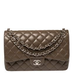 Pre Owned Chanel Coffee Brown Quilted Caviar Leather Jumbo Classic Double Flap Bag