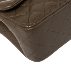 Pre Owned Chanel Coffee Brown Quilted Caviar Leather Jumbo Classic Double Flap Bag