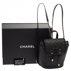 Pre Owned Chanel Black Quilted Caviar Leather Filigree Backpack