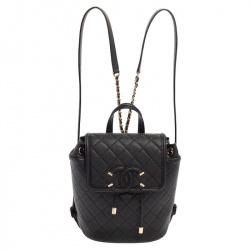 Pre Owned Chanel Black Quilted Caviar Leather Filigree Backpack