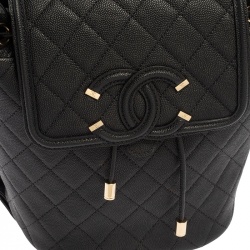 Pre Owned Chanel Black Quilted Caviar Leather Filigree Backpack