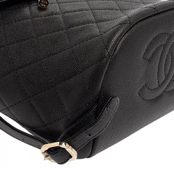 Pre Owned Chanel Black Quilted Caviar Leather Filigree Backpack
