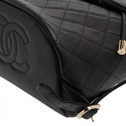 Pre Owned Chanel Black Quilted Caviar Leather Filigree Backpack