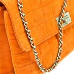 Pre Owned Chanel Orange Suede Flap Bag