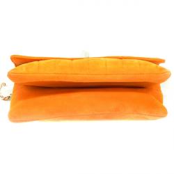 Pre Owned Chanel Orange Suede Flap Bag