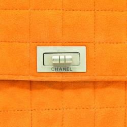 Pre Owned Chanel Orange Suede Flap Bag