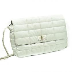 Pre Owned Chanel White Fabric Flap Bag