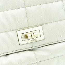 Pre Owned Chanel White Fabric Flap Bag
