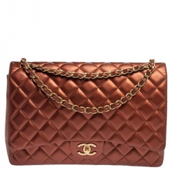 Pre Owned حقيبة شانيل ماكسي كلاسيك قلاب مزدوج جلد مبطن نحاسي ميتاليك