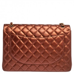 Pre Owned حقيبة شانيل ماكسي كلاسيك قلاب مزدوج جلد مبطن نحاسي ميتاليك