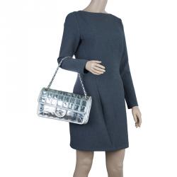 Pre Owned Chanel Silver Leather Ice Cube Limited Edition Flap Bag