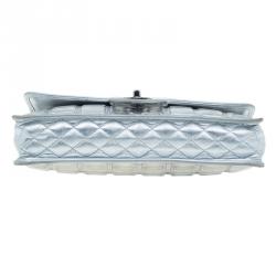 Pre Owned Chanel Silver Leather Ice Cube Limited Edition Flap Bag